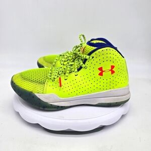 Under Armour Shoe Youth 6.5 Jet Splash Basketball Yellow Blue Mesh Lace Up